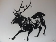 (XX-XXI). Irish school, study of a stag, indistinctly signed with monogram lower right, ink on