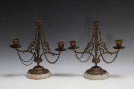 A PAIR OF ANTIQUE BRONZE CANDELABRA, H 25 cm