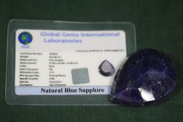 A GGIL CERTIFIED 452 CARAT PEAR SHAPED SAPPHIRE