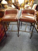 A PAIR OF MODERN INDUSTRIAL STYLE LEATHER BAR STOOLS (2)
