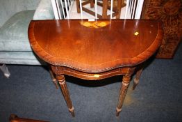 AN INLAID DEMI-LUNE HALL TABLE WITH SINGLE DRAWER