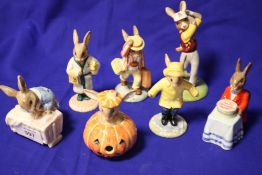 SEVEN ROYAL DOULTON BUNNYKINS FIGURES TO INCLUDE 'HALLOWEEN BUNNYKINS', 'NEW BABY BUNNYKINS'