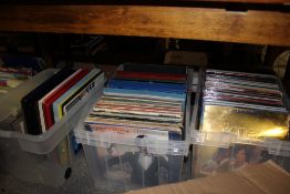 THREE BOXES OF ASSORTED LP RECORDS TO INCLUDE BONEY M, HUEY LEWIS AND THE NEWS, MICHAEL JACKSON