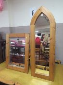 A GOTHIC PINE FRAMED CHEVAL MIRROR H-140 CM WITH ANOTHER PINE FRAMED RECTANGULAR MIRROR (2)