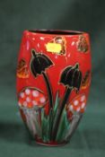 A SIGNED ANITA HARRIS ART POTTERY MUSHROOM PATTERN PURSE VASE