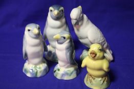 A COLLECTION OF WADE BIRD SHAPED DECANTERS (5)