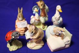 SIX ROYAL ALBERT BEATRIX POTTER FIGURES TO INCLUDE 'JEMIMA PUDDLEDUCK WITH FOXY WHISKERERED