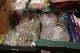 TWO TRAYS OF ASSORTED GLASSWARE TO INCLUDE CUT GLASS FRUIT BOWL