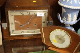 AN ART DECO OAK MANTEL CLOCK, TOGETHER WITH A BENTIMA EXAMPLE (2)