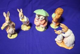 FIVE BOXED ROYAL ALBERT BEATRIX POTTER FIGURES, TO INCLUDE 'GOODY AND TIMMY TIPTOES', 'PETER WITH