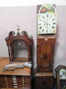 AN ANTIQUE OAK AND MAHOGANY LONGCASE CLOCK WITH ENAMEL DIAL R - MILLER - PERTH A/F TWIN WEIGHTS -