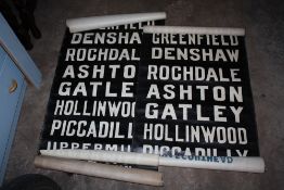 A COLLECTION OF VINYL BUS DESTINATION ROLLS