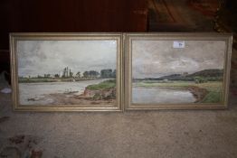 (XIX-XX). A pair of indistinctly signed wooded river landscapes with cattle, figures and buildings