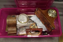 A LARGE BOX OF CLOCK PARTS, MANTEL CLOCKS ETC.