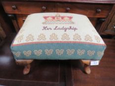 A VINTAGE STYLE 'HER LADYSHIP' UPHOLSTERED STOOL