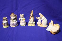 SIX ROYAL ALBERY BEATRIX POTTER FIGURES TO INCLUDE 'AND THIS PIG HAD NONE' AND 'FIERCE BAD RABBIT'