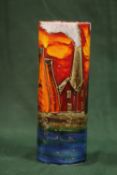 A LARGE SIGNED ANITA HARRIS POTTERIES PAST CYLINDER VASE