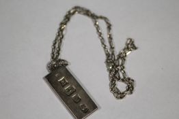 A HALLMARKED SILVER INGOT ON CHAIN