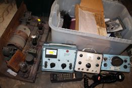 BOX TO INCLUDE ELECTRICAL COMPONENTS, BRITISH TELECOM PHONE, PYE WALKIE PHONE, TRANSMISSION