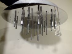 A BOXED MODERN 'SHOWER' TYPE LIGHT FITTING WITH NUMEROUS CRYSTAL DROPS - image shows 2 as fitted