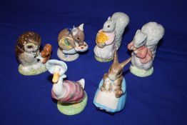 SIX ROYAL ALBERT BEATRIX POTTER FIGURES TO INCLUDE 'GOODY TIPTOES' AND 'APPLEY DAPPLEY'