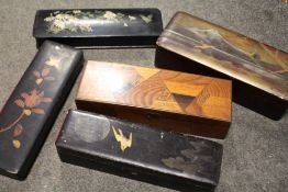 A COLLECTION OF ANTIQUE AND LATER LACQUER WARE BOXES TOGETHER WITH AN INLAID EXAMPLE (5)