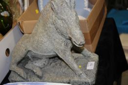 AN EARLY SERPENTINE STONE STUDY OF A RESTING WILD BOAR, H 27 cm, L 29 cm