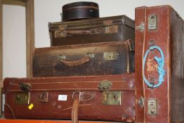 A COLLECTION OF VINTAGE SUITCASES AND BRIEFCASES ETC., A/F