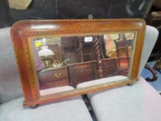 AN ANTIQUE OVERMANTLE MIRROR, W 71 cm, A/F