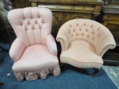 TWO VINTAGE UPHOLSTERED ARMCHAIRS