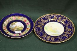 A HIGHLY JEWELLED ROYAL DOULTON CABINET PLATE - BARNARD CASTLE, Dia 27 cm, together with a damaged