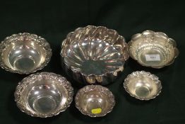 A COLLECTION OF WHITE METAL BOWLS - SOME STAMPED GUV? SILVER (6)