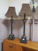 A PAIR OF MODERN TABLE LAMPS WITH LEOPARD PRINT SHADE H- 82 CM ( OVERALL )
