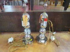 A PAIR OF HARRODS MIRROR SPHERE CHROME TABLE LAMPS H-43 CM ( NO SHADE )