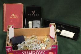 A TRAY OF VINTAGE BROOCHES, TWO BOXED WRISTWATCHES AND A FOURTH EDITION WINNIE THE POOH 'NOW WE