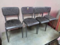 A SET OF SEVEN MODERN BLACK LEATHER STYLE DINING CHAIRS