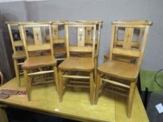 A SET OF ELEVEN VINTAGE CHURCH CHAIRS ( 11 )