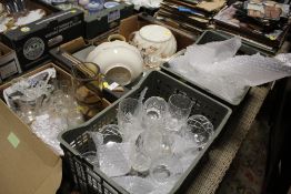 FOUR BOXES OF ASSORTED GLASSWARE AND CERAMICS TO INCLUDE CUT GLASS