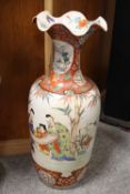 A LARGE CHINESE FRILL TOPPED VASE, decorated with typical scenes, H 64 cm