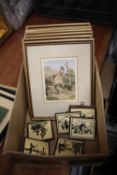 A SET OF SIX BAXTER PRINTS TOGETHER WITH A COLLECTION OF SMALL SILHOUETTE PICTURES