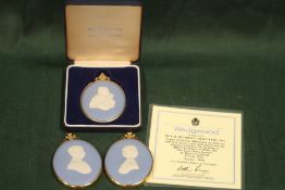 A PAIR OF LIMITED EDITION WEDGWOOD JASPERWARE ROYAL WEDDING COLLECTION PORTRAIT MINIATURES, TOGETHER