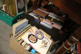 FOUR BOXES OF ASSORTED BOOKS TO INCLUDE MRS BEETON'S COOKERY BOOKS ETC.