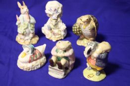SIX ROYAL ALBERT BEATRIX POTTER FIGURES TO INCLUDE 'MR ALDERMAN PTOLEMY' ' PETER ATE A RABBIT' '