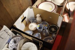 A TRAY OF WEDGWOOD JASPERWARE ETC
