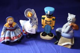 FOUR WADE FIGURES TO INCLUDE 'MOTHER GOOSE', 'EMILY DOLL' ETC