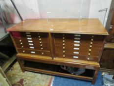 A MID CENTURY MAHOGANY CANTEEN CUTLERY CABINET ON STAND NO DOORS - AND EMPTY H-85 W-122 CM A/F