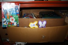 FIVE BOXES OF MIXED ITEMS TO INCLUDE CHRISTMAS ITEMS, COOKIE CUTTERS ETC