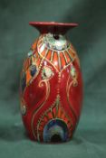 A LARGE SIGNED ANITA HARRIS ART POTTERY PEACOCK PATTERN VASE