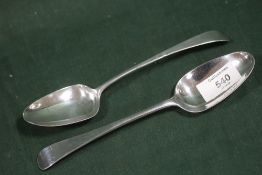 TWO ANTIQUE HALLMARKED SILVER SERVING SPOONS - ONE REPAIRED