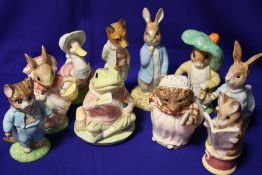 TEN LARGE ROYAL ALBERT BEATRIX POTTER FIGURES TO INCLUDE 'PETER WITH RED POCKET HANDKERCHIEF'